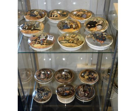 A quantity of wall hanging Prattware pot lids depicting classical images, 11cm wide (15) CONDITION REPORT: Lot 80 - chips to 