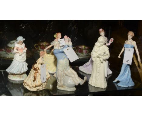 A group of seven statuettes and figures, including Royal Doulton 'Princess Diana' & 'Deborah', Royal Worcester, a Royal Prese