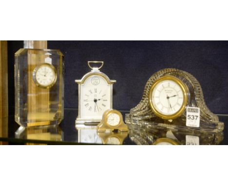 A Waterford crystal mantle clock, also with three other small mantle clock (4)