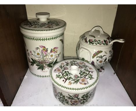 SECTION 12.  Portmeirion 'Botanic Garden' pattern large bread crock, large soup tureen, cover and ladle and a large casserole