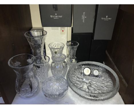 SECTION 19.  Seven various vases including examples by Waterford Crystal and Dartington, a Waterford Crystal bowl, an Edinbur