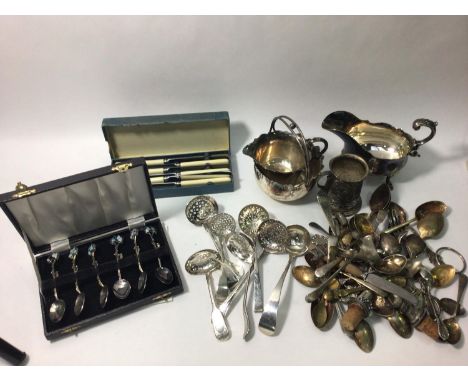 Five various Victorian silver sugar sifters, together with a small silver ladle, 5.21 ozt, and  a mixed lot of silver-plated 