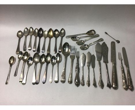 Various silver flatware including fish knives, forks and spoons including two medicine spoons etc. Gross weight approx. 18.53