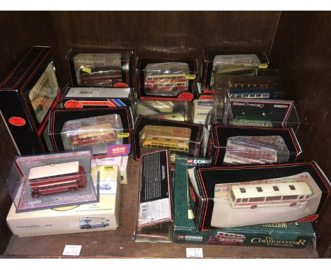 SECTION 56. A collection of 23 assorted boxed die-cast model buses including Gilbow and Corgi etc. Models include a Bedford O