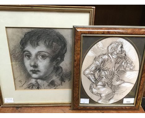 Thomas O'Donnell (Contemporary) Three various portrait studies 'Head of a boy' and 'A. Huxley' sketched to verso and another 
