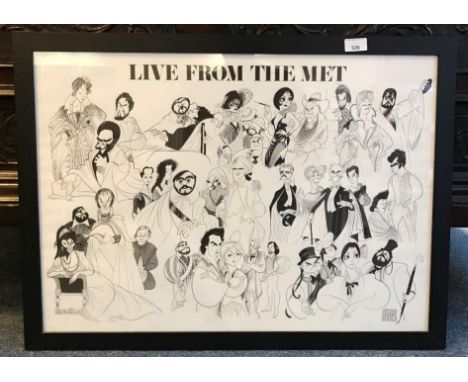Live From The Met' by Al Hirschfeld, caricatures of famous opera singers and operas including Verdi's Otello, Puccini's La Bo