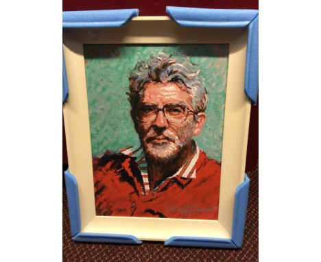 Rolf Harris (Australian, b.1930) 'Self Portrait in Striped Shirt', limited edition no. 246/295, signed, Giclee on canvas boar