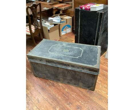 Addendum - '45th regiment not 15th' A 19th century black-painted teak trunk, with brass mounts and plaque engraved Major E. A