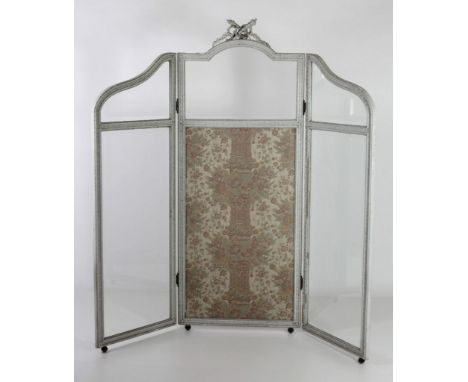 A late 19th Century painted three part, two fold Draught Screen, in the Adams taste, with central upholstered panel and glaze