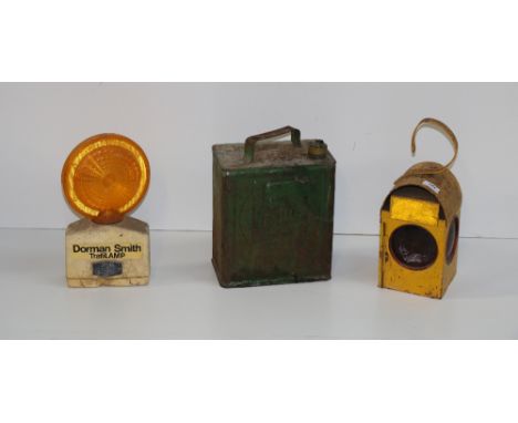 An old Castrol Petrol Can, a Co.Co. Road Light, and another Light. (3)