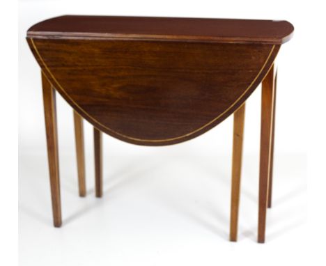 A 19th Century mahogany gate-leg Table, with demi-lune shaped flaps and ebony strung inlay on square tapering legs. (1)