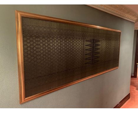 A Black And Gold Silk Tapestry With Geometric Repeating Pattern In The Gold Painted Gilt Wood Frame One 213 x 83cm (Asset No: