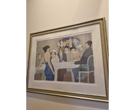  DAVID SCHNEUER (Israeli , 1905 - 1988) Limited Edition Coloured Serigraph Silk Screen Print Bistro Parisian Cafe Scene Limit