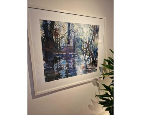 Maureen Davis Flood Waters SoftÂ&nbsp;Pastel And Gouache Signed Framed Art In White Wood Profile Frame 85 x 77cm Maureen Is A