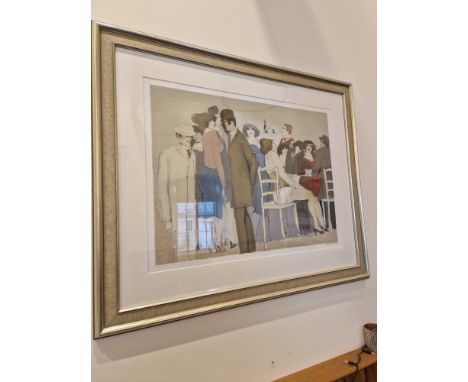 DAVID SCHNEUER (Israeli , 1905 - 1988)  Limited Edition Coloured Serigraph Silk Screen Print Happy Hour Parisian Cafe Scene L