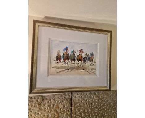 Jake Winkle Watercolour Titled Born At The FinishIn Distressed Gold Wood Frame 77 x  64cmJake Exhibits Widely In The South Of