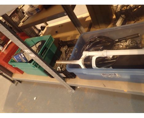 Four boxes of tools including Orbital Sander and bicycle parts
