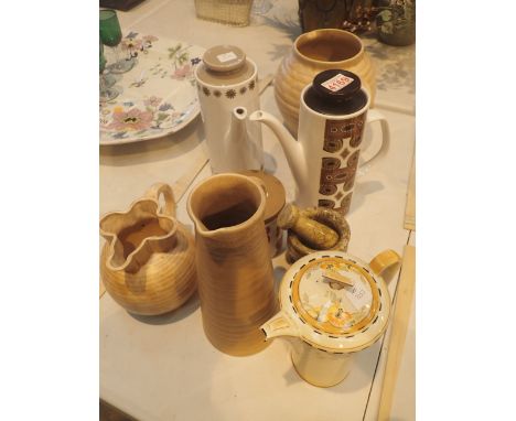 Group of mixed ceramic teapots and vintage jugs including Crown Devon