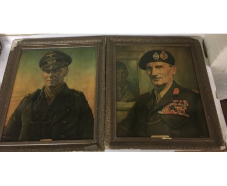 A group of three military portraits to include a Luftwaffe pilot named Rommel, the Field Marshall viscount Montgomery of Alam