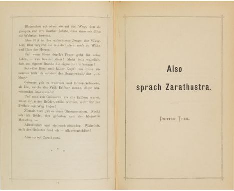 Friedrich Nietzsche     Also sprach Zarathustra. Ein Buch für Alle und Keinen. 3 Teile in 1 Band. [Leipzig, E. W. Fritzsch 18