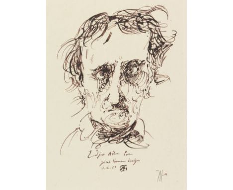 Horst Janssen     Porträtzeichnung Edgar Allan Poe. Orig.-Tuschezeichnung. Signiert, datiert (3.12.81) und bezeichnet: 'Edgar