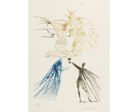 Salvador Dalí     Tristan et Iseult. Folge von 15 signierten Orig.-Farbkaltnadelradierungen mit dem Text in der Überarbeitung