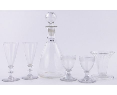 A group of various glass,including two Georgian ale glasses, pair of port glasses, early decanter, etc., (6).