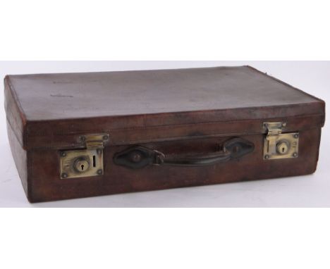 A Vintage leather suitcase with brass locks,length 26.75".