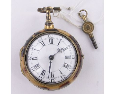 An 18th century tortoiseshell pair cased Verge pocket watch by Thomas Smith of Norwich,enamelled dial with square 4 pillar mo