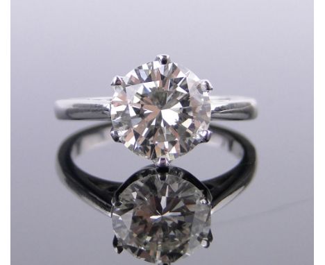 A superb 18ct white gold 3 carat brilliant-cut solitaire diamond ring,stone 10mm across x 5mm deep, clarity SI with minor chi