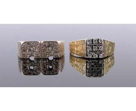 An 18ct gold diamond set ring,3.5 grams and a 9ct gold diamond set ring, 4.1 grams, (2).