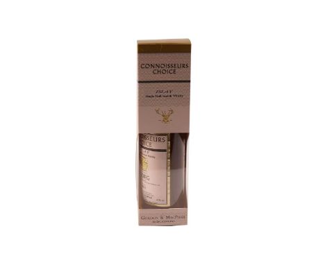 A bottle of Connoisseurs Choice Islay Single Malt Scotch Whisky, 14 years old distilled at Ardbeg Distillery in October 1991 