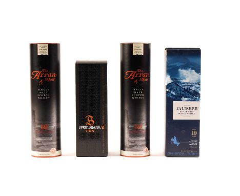 Four bottles of 10-year-old single malt Scotch whisky, two bottles of The Arran Malt 10 years old non-chill filtered whisky, 