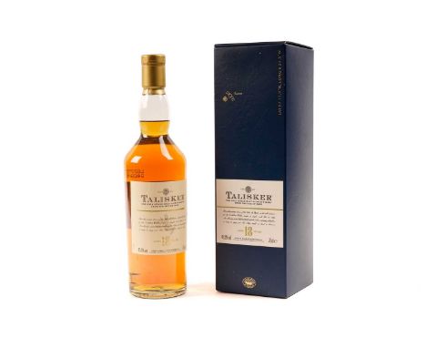 A bottle of Talisker Single Malt Scotch Whisky, 18 years old, 70cl, boxed.