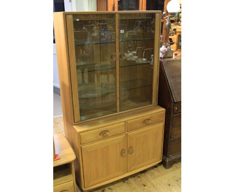 Ercol Windsor two door sideboard with illuminated display cabinet top