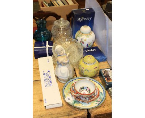 Nao figure, Oriental china including ginger jars, glassware including Whitefriars vase, trinket box, watch etc