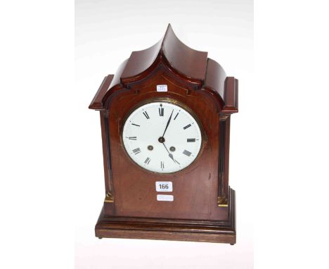 Edwardian inlaid mahogany mantel clock with enamel dial