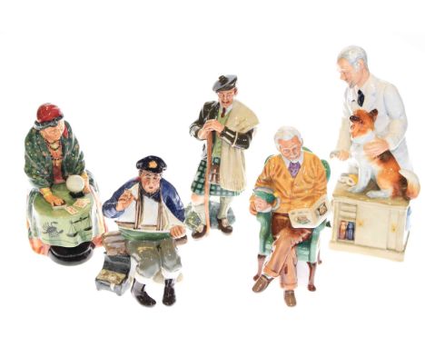 Five Royal Doulton figures, The Laird, Thanks Doc, Fortune Teller, Tall Story and Pride and Joy