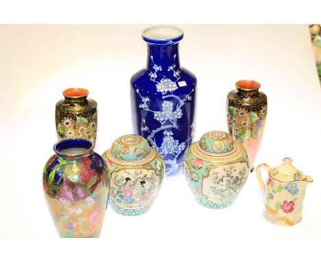 Pair of Oriental ginger jars, pair and other Maling vases, Oriental vase and Masons teapot