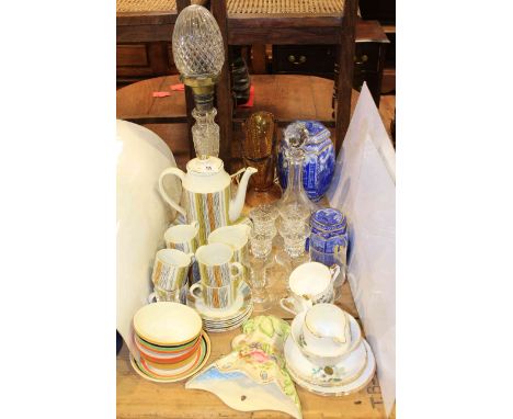 Cut glass table light, 1960 Midwinter coffee service, ships decanter and glasses, two Ringtons caddies, etc