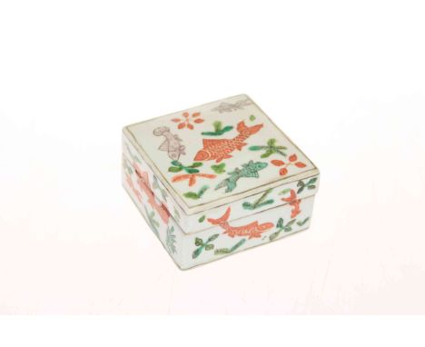 Small Chinese box and cover, enamel decorated with fish