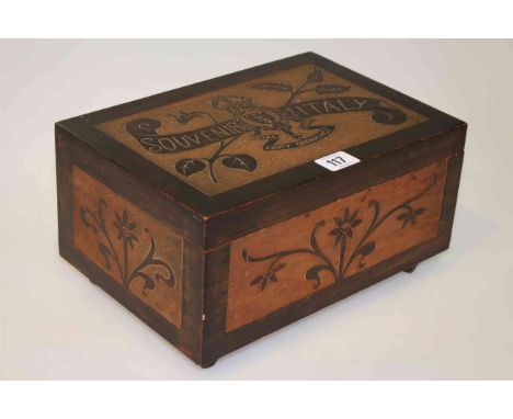 Carved wood box inscribed Royal Army Ordnance Corp's Souvenir of Italy