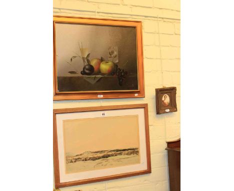 Mike Wood, Still life, signed lower right, oil on canvas, framed, David Young Cameron, By Aman, proof, framed and a portrait 