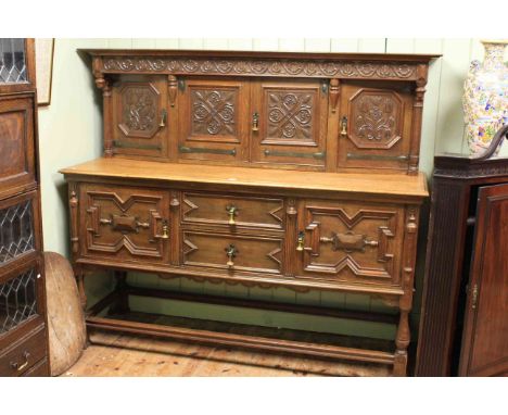 1920's/30's carved oak buffet sideboard bearing label for Maple & Co