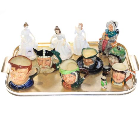 Three Royal Doulton figures Harmony, Amanda and Joy, four Royal Doulton character jugs, tobies, etc