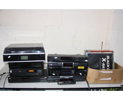 SEVEN ITEMS OF COMPONENT HI-FI EQUIPMENT, including a Grundig Mini Disc recorder with remote (PAT pass and working), an Akai 