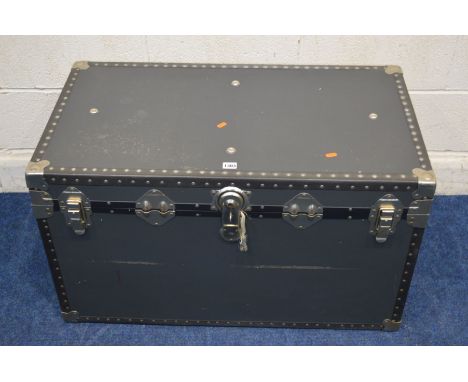 A GREY GROUND TRUNK, width 91cm x depth 51cm x height 53cm