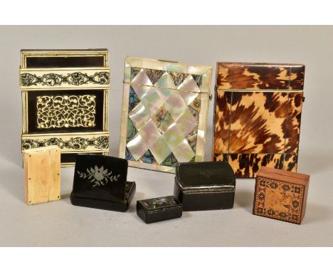 A 19TH CENTURY VIZAGAPATUM CARD CASE, pull off cover, sandalwood lined, missing three sections from the sides, height 10.8cm 