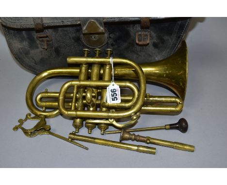 A CASED BRASS BALL BEAVON &amp; CO PARIS ET LONDRES CORNET, together with various photographs, with one depicting young boy p