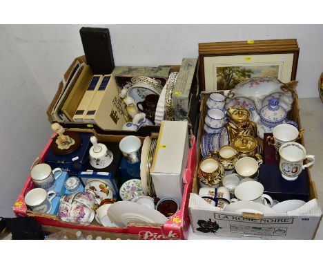 THREE BOXES AND LOOSE CERAMICS, mostly Royalty memorabilia, including books on the Royal family, boxed Althorp mug and patch 